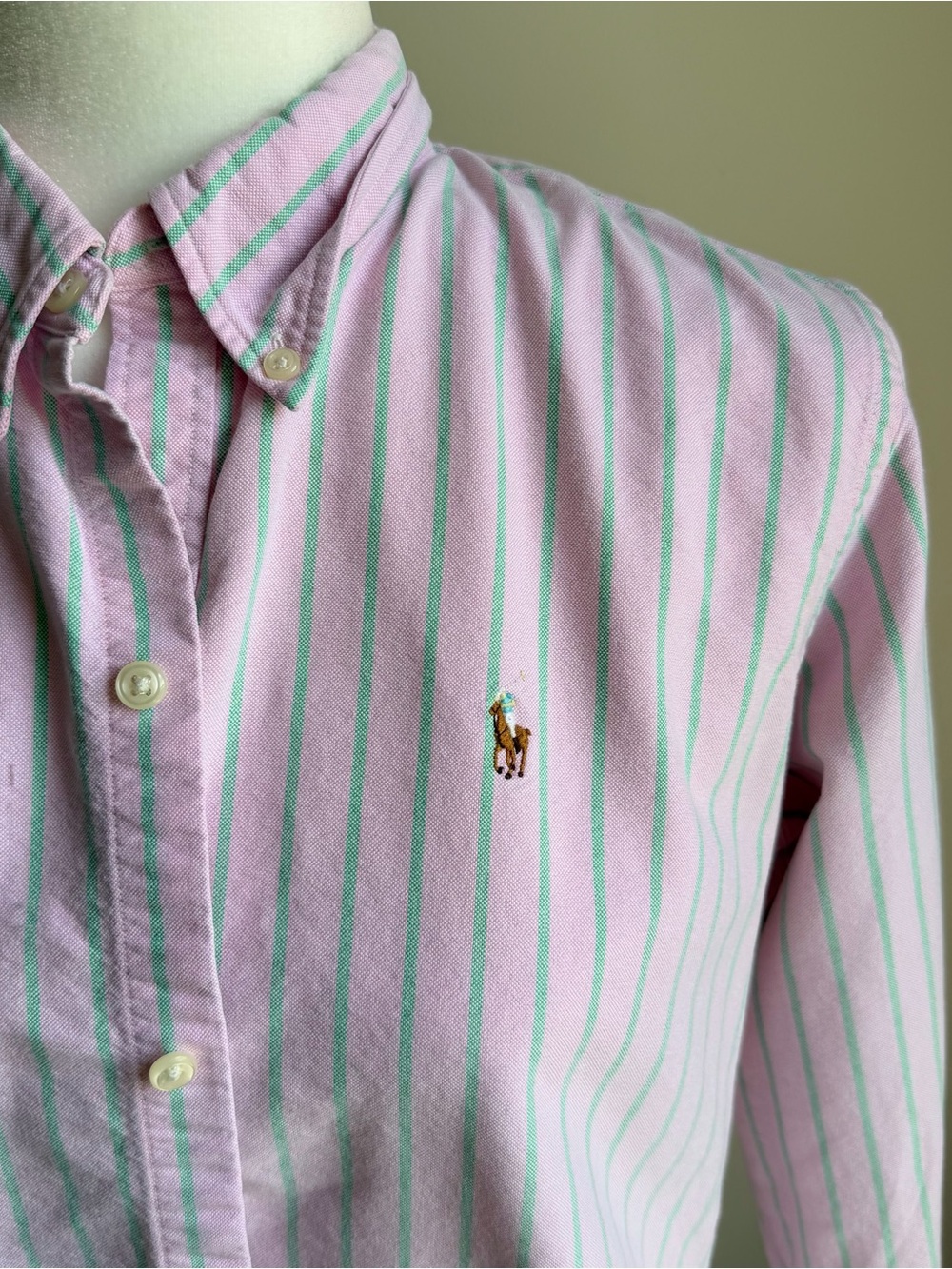 VTG Ralph Lauren Slim Fit Oxford Cotton 3/4 Sleeve Striped Button Down S/M